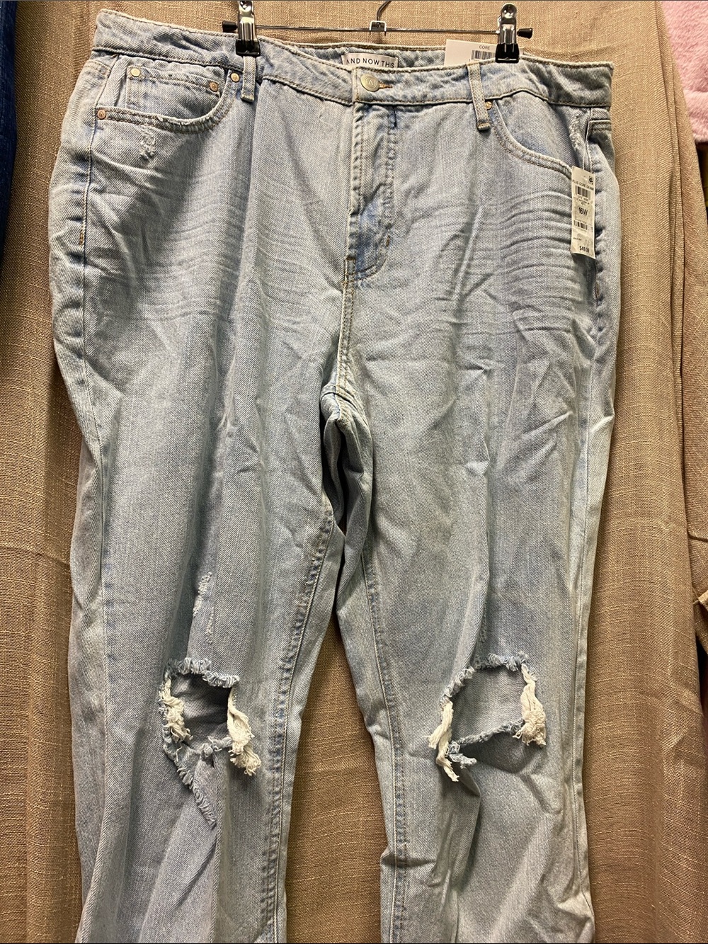 Light Blue Boyfriend Jeans with Distressed Knees by AND NOW THIS